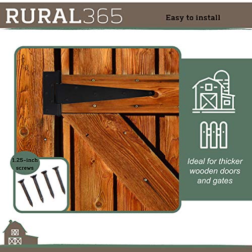 Rural365 Triangle Door Hinge 4Pk - Heavy Duty 12 Inch T-Strap Farmhouse Style Door Hinges Matte Black Barn Door Hinges #TOP4