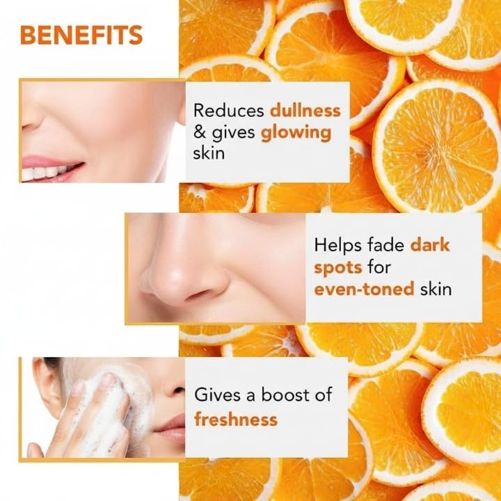 Vitamin C Foaming Face Wash with Papaya & Orange Extracts | Built-In Silicone Brush for Deep Cleansing & Glowing Skin | Paraben & Sulphate Free | For Women & Men | 150ml
