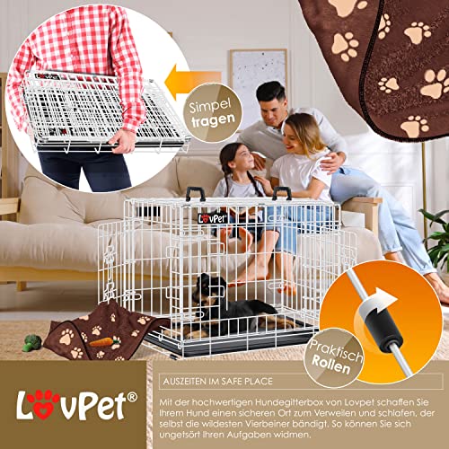 LOVPET® Hundekäfig klappbar Hundetransportkäfig Inkl. Fleecedecke + Napf Hundebox mit 2 Türen Transportkäfig Auto, Tiertransportbox Hundetransportbox mit Bodenschale 122 x 74,5 x 80,5 cm XXL Weiß