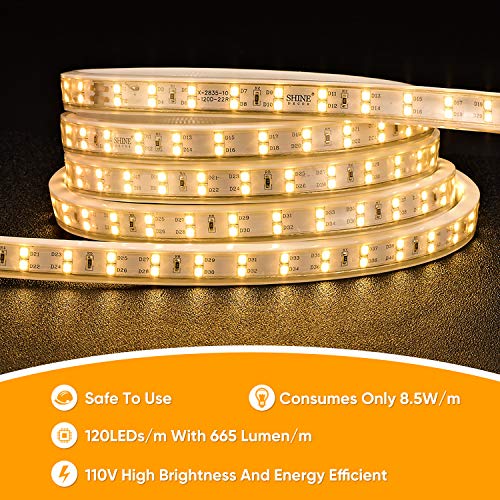 Shine Decor Led Strip Lights 50Ft Dimmable High Brightness, Double Row Cold-Resistant 110V 120V Ac Rope Lights Outdoor Ip65 Waterproof, 3000K Warm White Cuttable String Light For Lighting Decoration #TOP4