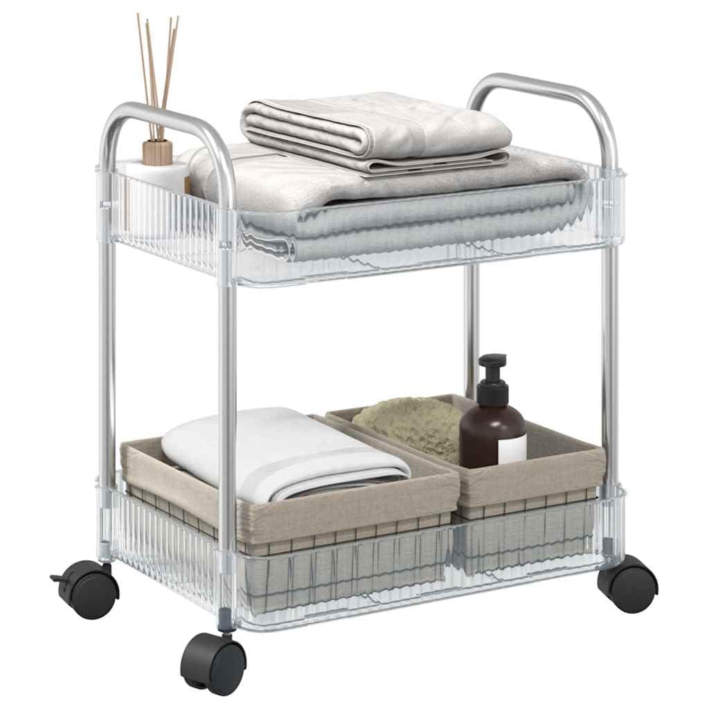 Carro de almacenamiento acrílico con ruedas y frenos, 2 plantas, transparente, incluye cuencos colgantes para cocina y baño
