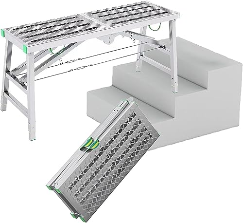 Plataforma de trabajo multifunción plegable con escaleras de mano integradas 2