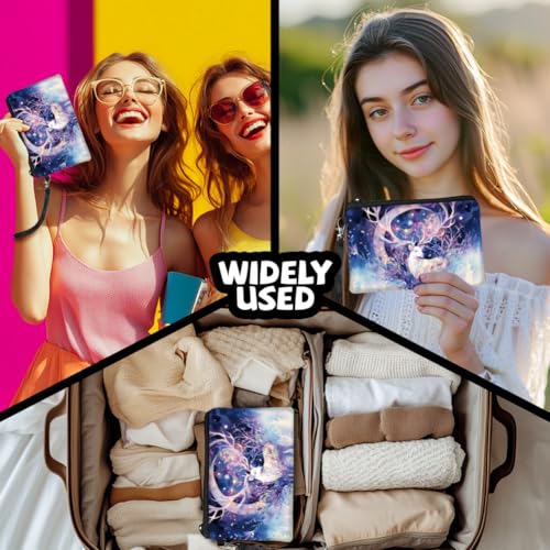 Peacoblue Original Designs Coin Purse for Women Girls Watercolor Style Deer 2 Packs Change Purse with Zipper, Durable and Soft Canvas Wallet Pouch for Travel, Gift4