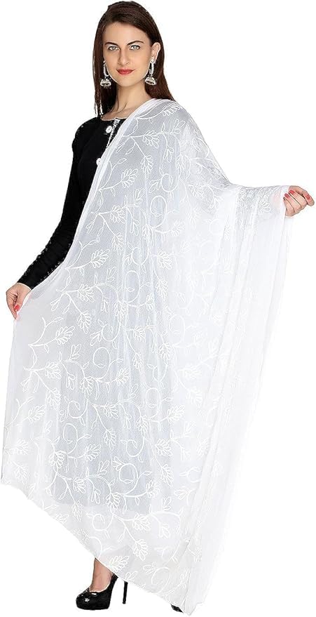 Women's Black Embroidered Chiffon Dupatta,Chunni,Dupatta, Stole.