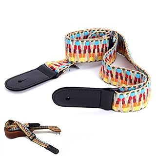 ROSENICE Sangle de guitare réglable en coton avec extrémité en cuir – Style rétro – Pour ukulélé et petite guitare - Les Beatles, Paul McCartney, John Lennon, RIngo Starr, George Harrison