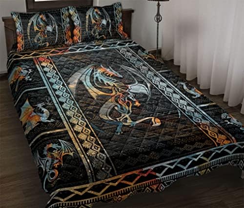 Camoflage Black Vintage Dragon Patchwork Boho Unique Gift for All Season Quilt Blanket & Pillowcases, Quilts Bedding Set & Pillow Cover, King Queen Double Twin Throw Full Size Bedspread Bed Sets