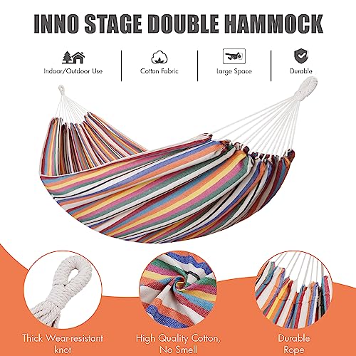 Image of INNO STAGE 2 Persons Hammock with Tree Straps - Brazilian Double Hammock, Portable Hanging Camping Bed for Patio, Backyard, Porch, Outdoor and Indoor Use Soft Cotton Carrying Bag, XX-Large