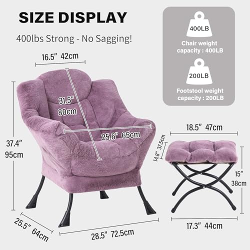 Image of Tiita Lazy Chair with Ottoman, Purple Modern Large Accent Chair, Comfy Leisure Sofa Armchair with Ottoman, Reading Chair with Footrest for Bedroom, Living Room, Dorm Rooms, Plush Purple