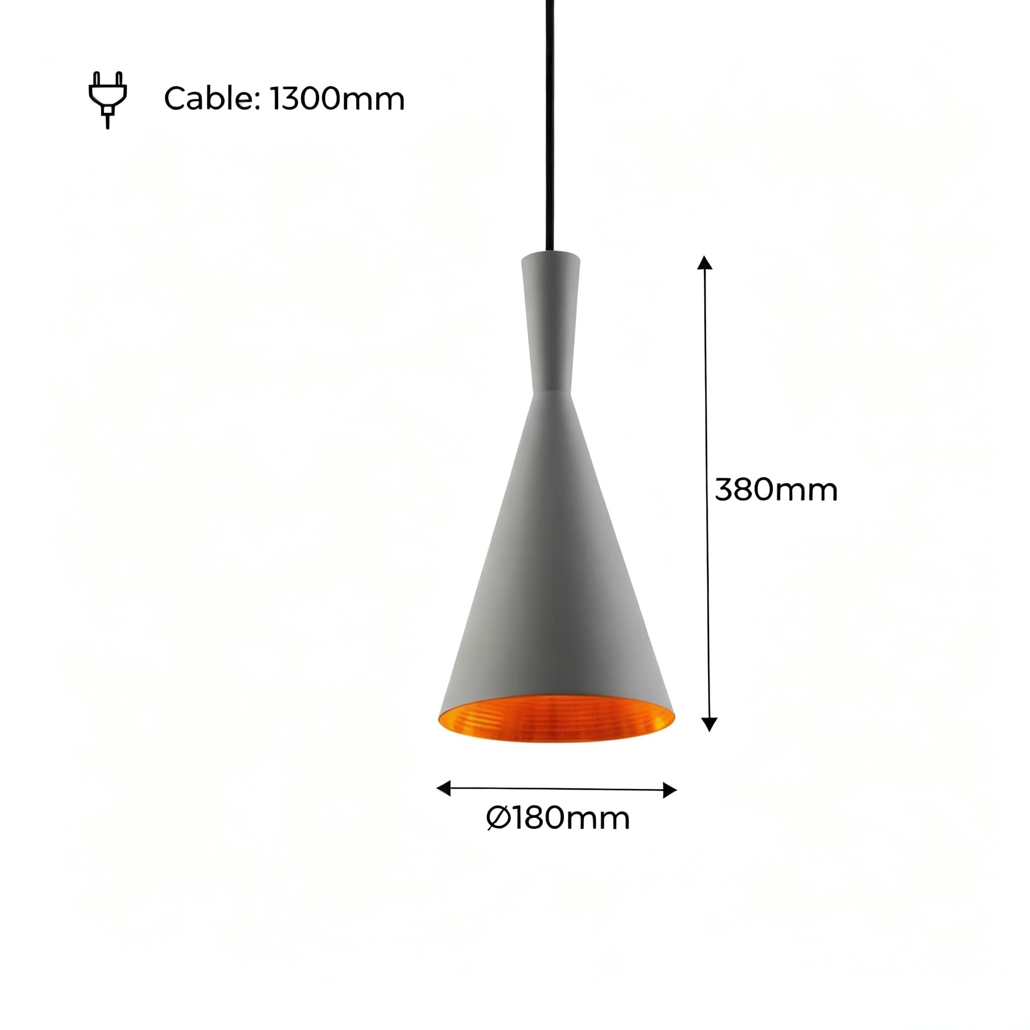 BARCELONA LED Solvang Pendelleuchte Grau E27 | Mattes Aluminium, goldener Innenreflektor, höhenverstellbares 130 cm Kabel, skandinavischer Stil für Wohn- und Geschäftsräume
