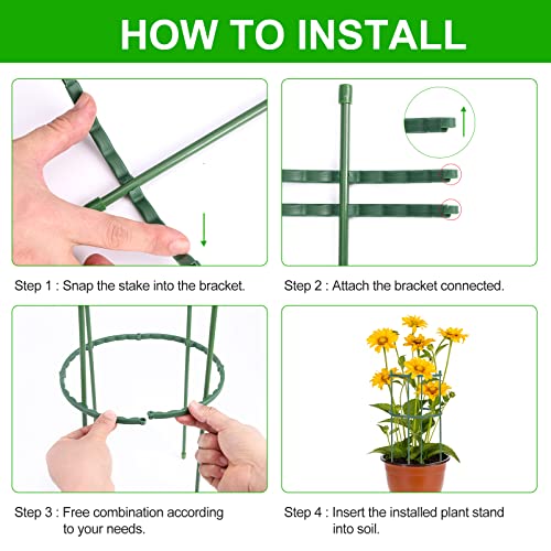 Whonline 24 Pack Plant Support Plant Stakes, 15.7Inch Metal Garden Support Cages Half Round Ring Green Plant Support Stakes For Vegetable, Tomato, Rose, Flowers Vine, Indoor Outdoor Plants #TOP3