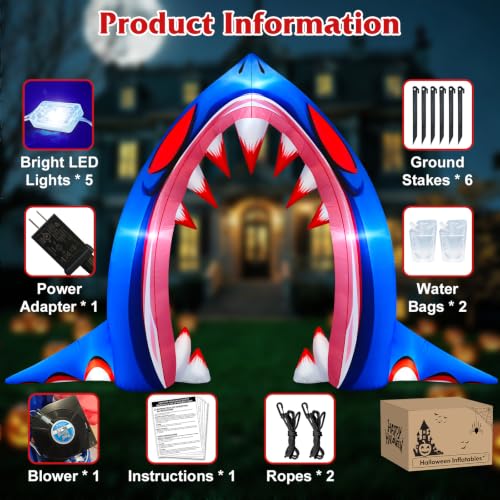 Danxilu 10' Halloween Inflatable Shark Arch w/ Built-in LED Lights - image 6