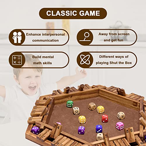 Ola Art Shut The Box Game Wooden For 2-6 Players, Wooden Board Table Math Game With 16 Dice, Board Game For Kids Adults, Family Classroom Home Party Or Pub #TOP4