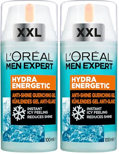L'Oreal Paris Men Expert Hydra Energetic Gel Hidratante Anti-Brillo para Hombres, 100 ml (Paquete de 2)
