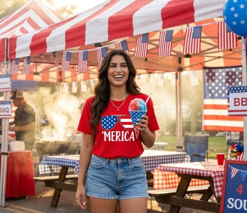 Image of ForHailey Women's 4th of July Patriotic Shirts Graphic Tees USA Shirt American Flag Short Sleeve Tunic Tops