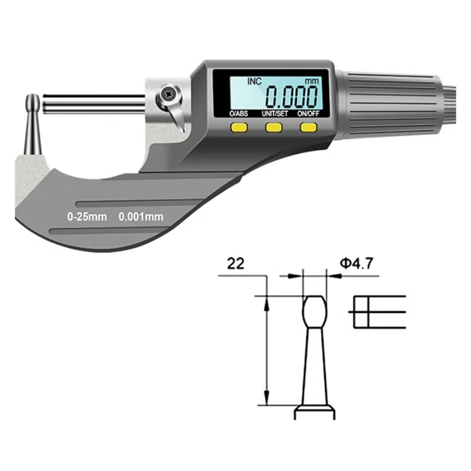 Cyfrowy mikrometr talia bęben grubość ścianki podwójna głowica kulowa podwójna końcówka cyfrowy miernik grubości wielofunkcyjny 0-25 mm 0,001 mm (podwójna kula)