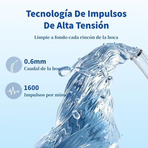 Hydropulseur dentaire portable blanc avec 4 buses et câble de recharge