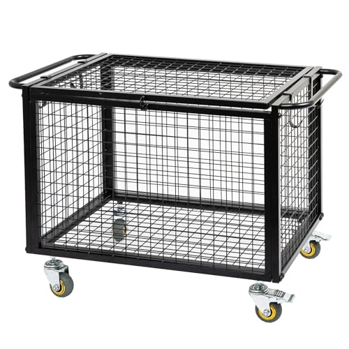 Metal-Basketball-Rolling-Cart-Sports-Equipment-Storage-Wheel-Basket-Matte-Black-Athletic-Lockable-Cage-with-Raised-Handle-Gym-Home-Garage-School-Court-Field-Football-Soccer-Ball-Volleyball-Bat