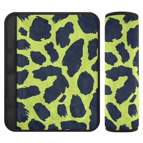 Leopard Print Lime Green and Navy Blue 2 pcs Shoulder Strap Cushion, Protects Your Neck and Shoulders, carseat Belt Pads for Most Cars Truck Airplane 10x7.7 in funda para cinturón
