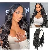SCENTW Full Head Body Wave Synthetic Wigs for Women, 26inch Black Hair, No Leave Out Thin V Part ...