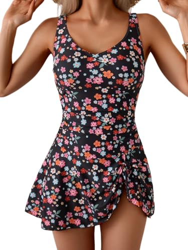 Image of Aidonger One Piece Swim Dress Swimsuits for Women Tummy Control Swimdress Skirt Bathing Suit