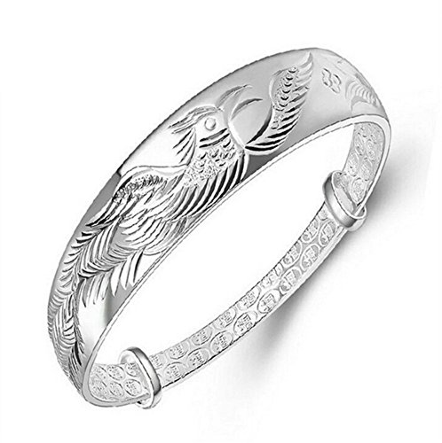 HOMEYU Pulseras de Brazalete de Phoenix de Costumbre de la Plata esterlina 925 Mujeres Nacionales Mascota del Estilo Nacional