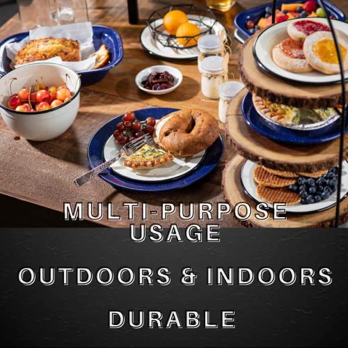 Tablecraft Enamelware Collection Black Rim Solid White Enamel Round Salad Plate, Camping, Rv, Farmhouse, Home & Restaurant Use Porcelain Over Steel Reusable, Vintage, Boho, Retro, 8" Diameter #TOP5