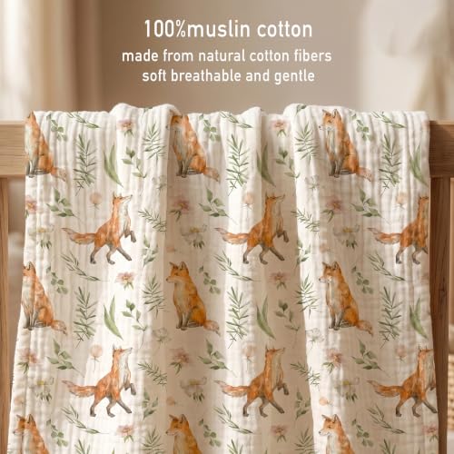 Image of Muslin Receiving Blankets, Neutral Blanket Swaddling for Newborn Boys and Girls, 5 Pack Breathable and Skin-Friendly Swaddle Wrap for Infant Baby (Forest Fox)