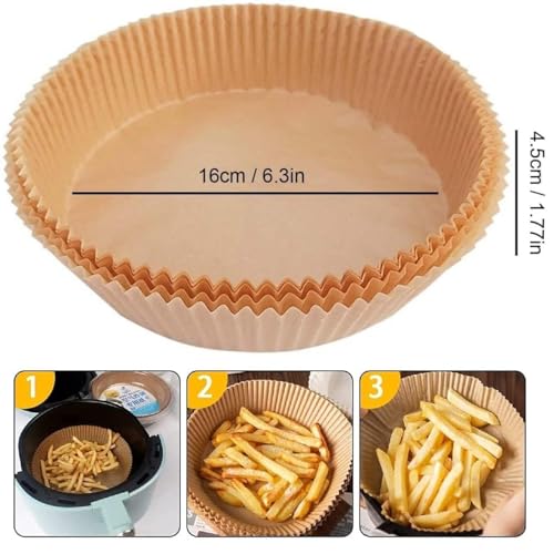 Image of Air Fryer Disposable Paper Liners Round - 100 Pcs Non-Stick Oil-Proof Parchment Sheets, Heat Resistant Basket Bowl Liners for Baking, Cooking, Roasting & Frying