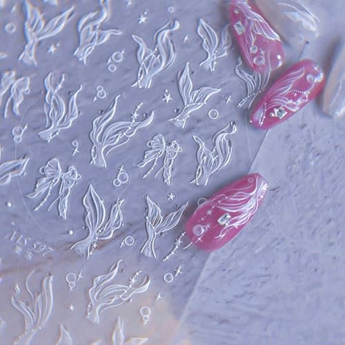 2 Sheets Mermaid Nail Stickers Laser White Romantic Nail Decals Self Adhesive Nail Art Accessories Nail Decals Nail Art Stickers Nail Design Supplies for Creative Manicure and DIY Nail Art — view 3