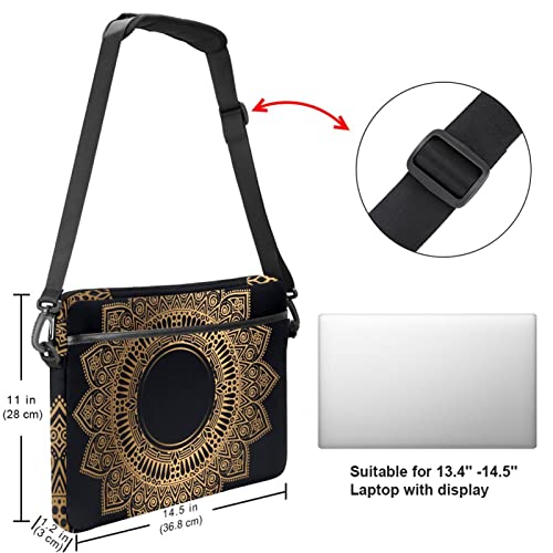 Housse ordinateur 14 pouces mandala doré élégant étui PC chic multicolore