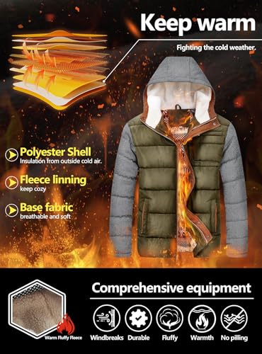 HYPESTFIT Mens Winter Jacket Puffer Fleece Lining Warm Windproof Thicken Ski Parka Coat3