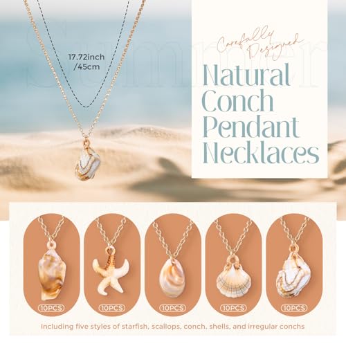 Tondiamo 50 Pcs Natural Seashell Necklace for Women Scallop Conch Pendant Ocean Handmade Jewelry Gift Sea Shell Necklace with 18.9" Long Rope Chain2