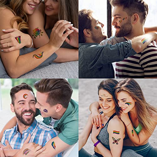80 Pieces Pride Tattoos, Rainbow Temporary Tattoos For Kids, Gay Pride Flag Heart Rainbow Butterfly Flower Mouth Feather Tattoo Stickers For Pride Equality Parades Accessories Decorations #TOP6