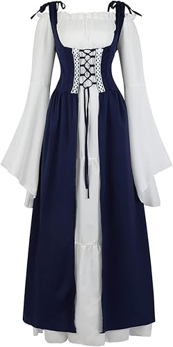 Lehauya - Disfraz renacentista para mujer, conjunto de vestido irlandés medieval y camisola bohemia con mangas de trompeta