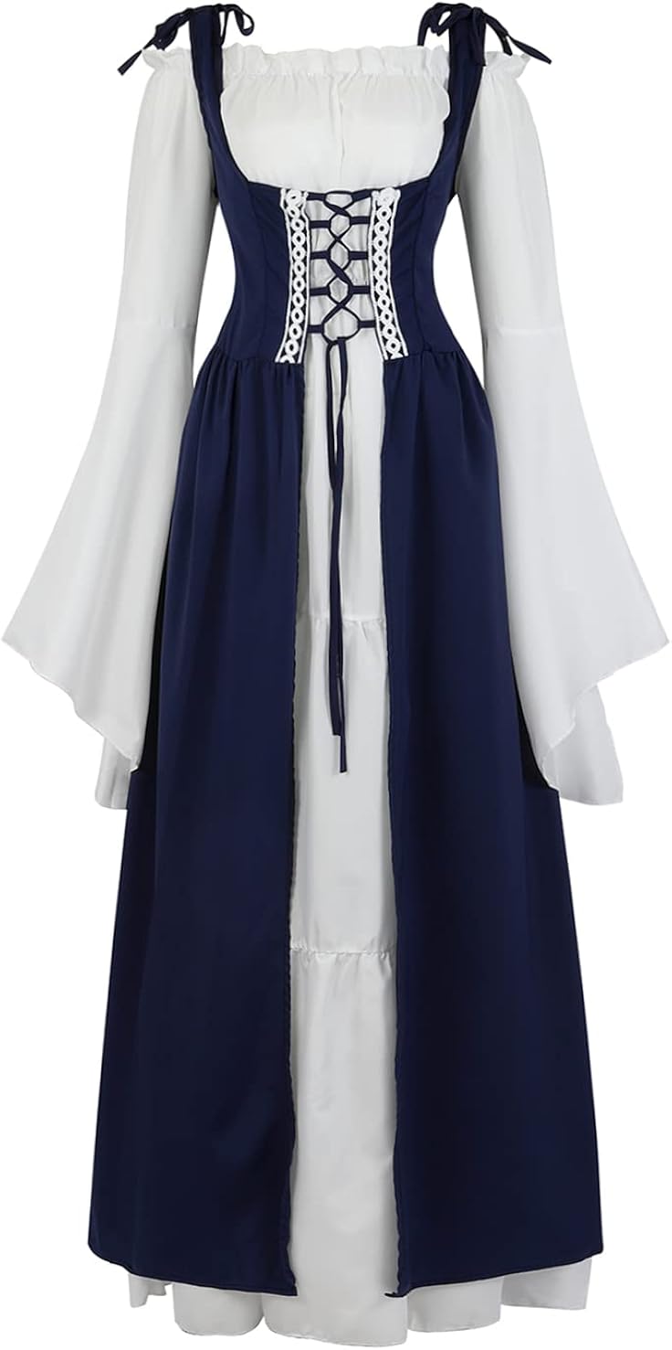 Lehauya Disfraz renacentista para mujer, medieval, irlandés, sobre vestido y mangas de trompeta, conjunto bohemio