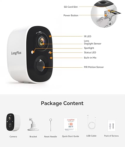 Miniatura 7 de LongPlus Cámara de seguridad inalámbrica para exteriores, cámaras de seguridad inalámbricas para exteriores, visión nocturna a color Full HD, cámara