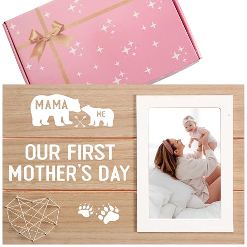 First Mothers Day Gifts for Bear Mom and Baby-2026 Mothers Day Gifts-Bear Theme Picture Frame Presents for Mommy and Baby Boy or Girl-New Mom Must Have Keepsake Wooden Photo Frame Fits 6x4 Photo