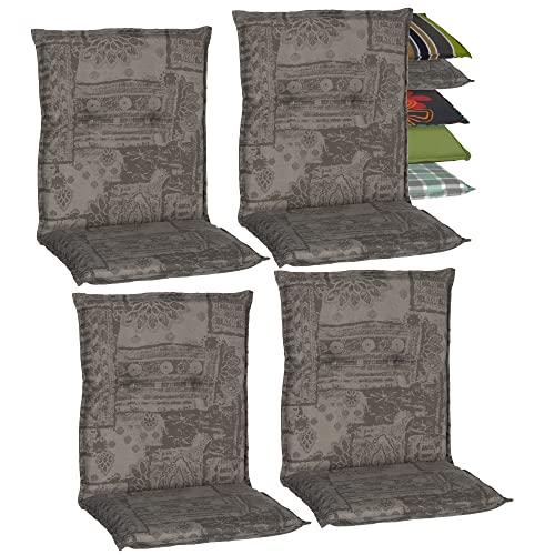 Beo Niedriglehner Auflagen 4er Set Barcelona | Made in EU nach Öko-Tex Standard | Waschbare Stuhlauflage Niedriglehner | Atmungsaktive Auflagen Niedriglehner mit Ornamenten in Dunkel-Grau