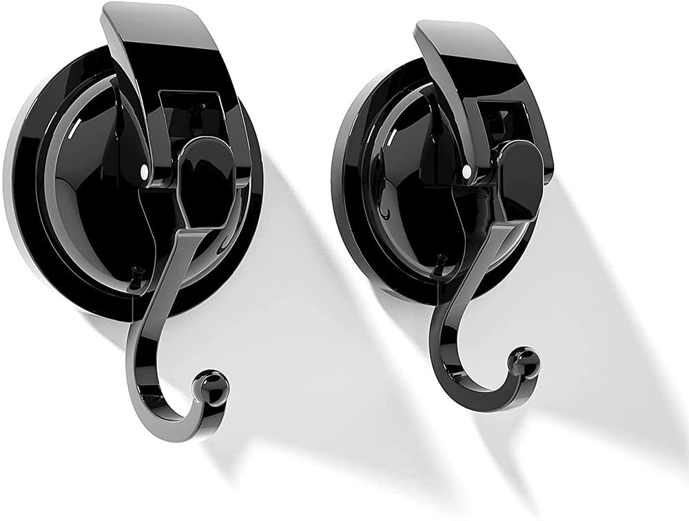 ELECDON Suction Cup Hooks, ELECDON 2 Pack Matte Heavy Duty Suction Cup Hooks, Easy to Install and Removable Without Punching for Kitchen, Bathroom and Restroom (Black)