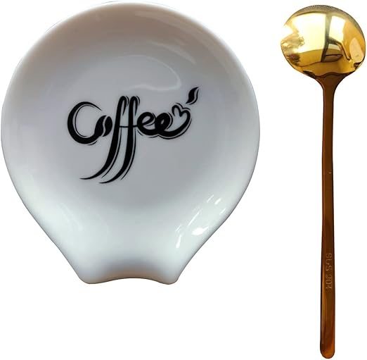 Ceramic Coffee Spoon Rest, Small Coffee Spoon Holder, Porcelain Spoon Holder, Ceramic Spoon Rest for Tablespoon,Teaspoon,Bar Spoon,Coffee Bar Accessories (Spoon Rest+Gold Spoon)