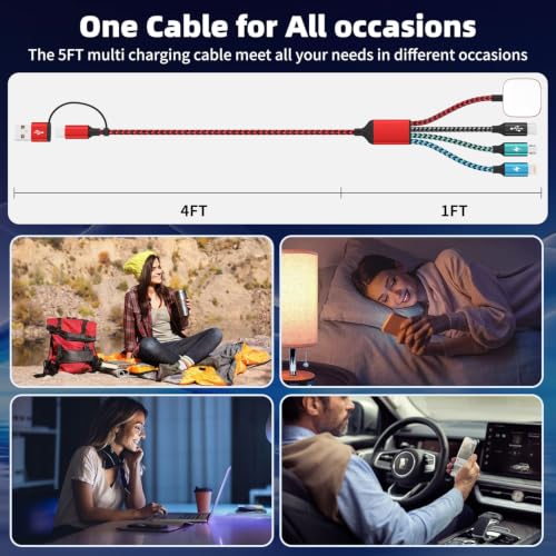 Image of Travel Essentials 4in2 Multi Charging Cable for iPhone Watch Charger, 5FT