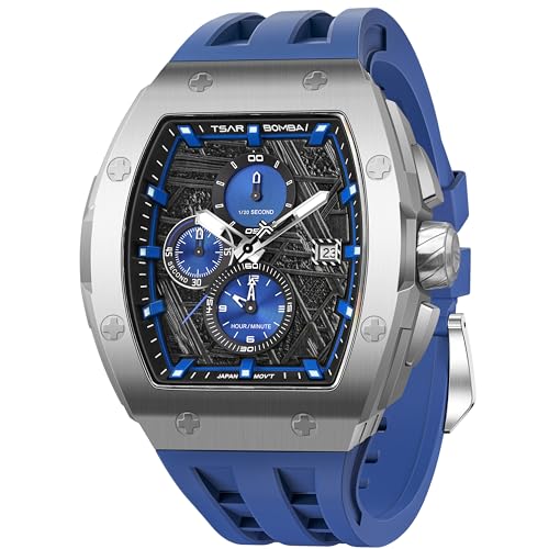 Image of Tsar Bomba Mens Watches Quartz Wristwatch for Men Waterproof 50M Analog Luxury Tonneau Chronograph Calendar Date Men's Dress Business Work Watch Gift for Men