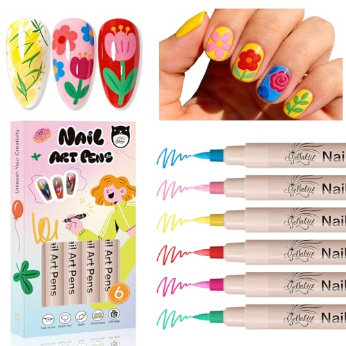 Image of 6 Colors 3D Nail Art Pens 0.7mm, Waterproof Quick Dry for DIY Nail Design