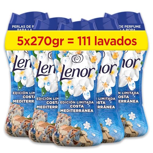 Lenor Perlas De Perfume para la Ropa, 111 Lavados (5 x 270g), Brisa Marina Y JazmÃn, Edición Limitada Costa Mediterránea, Frescor Ininterrumpido Hasta 12 Semanas