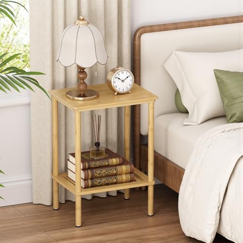 Atoping 2 Tier Bamboo End Table, Narrow Side Table with Adjustable Feet, Waterproof Small Bedside...