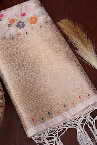 Image of DEVANGI Women's Woven Banarasi Silk Dupatta /Chunni For Women, Floral Print 1 Meter Wide and 2.3 Meter Length Printed Designer Dupatta /Chunni For Girls