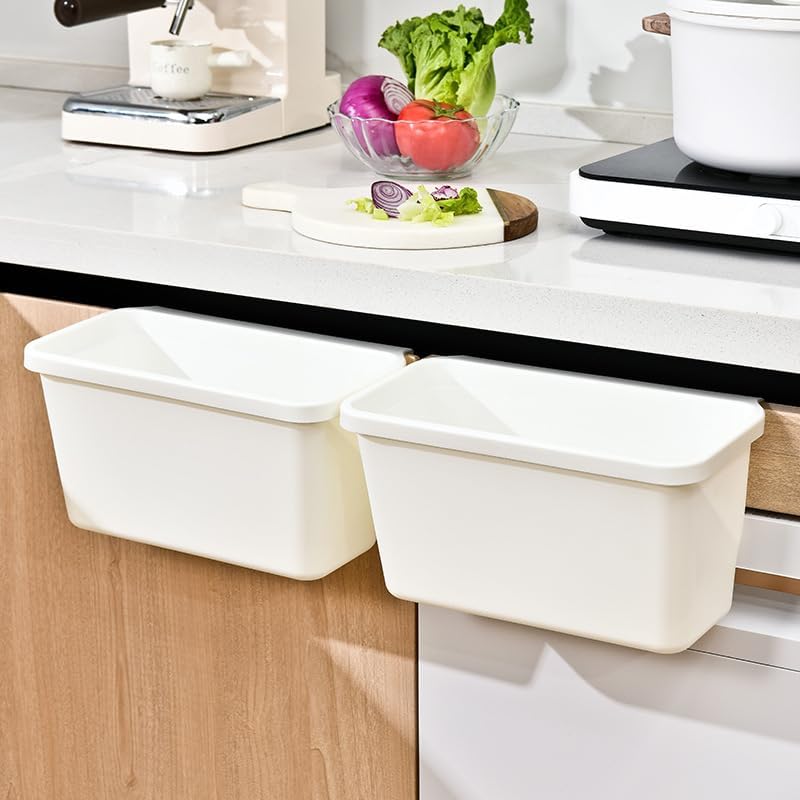 Image of Hanging Kitchen Trash Can for Cabinet Door, Wall Mount Food Waste Bin, Under Sink Garbage Container, Space Saving Plastic Dustbin for Kitchen, Bathroom & Office