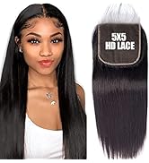 DMS Lace Closure Human Hair Straight Free Part HD 5X5 Lace Closure 12A Brazilian Virgin Human Hai...