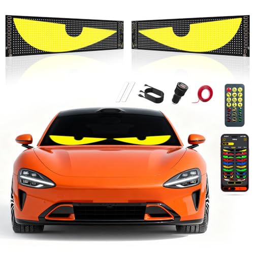 Devil's Eye for Car 2-Pack:14.7"x3.6" Programmable ojos led para carro Windshield Display for Sedans, SUVs & Medium Trucks - USB-Powered LED Matrix Panel, Remote/App Control, Custom Car Sign