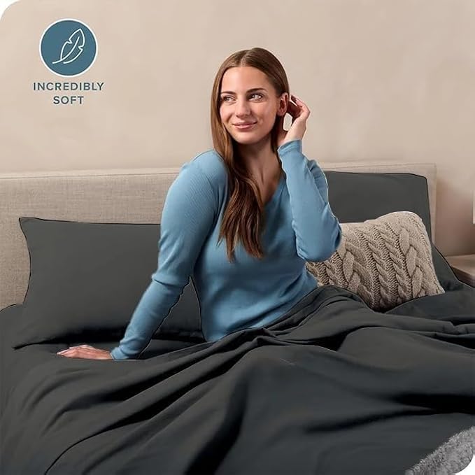 Image of BEVI - Home Premium Solid Plain Single Bedsheet with 1 Pillow Cover 300 TC Microfiber for Single Bed | Size (60 inch x 90 inch) Slate Grey